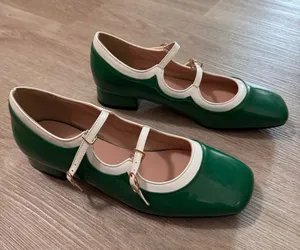 Green White Patent Mary Jane Heeled Flats 41 thumbnail 1