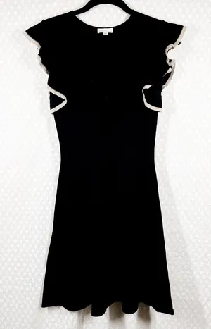 Shoshanna Black Gold Ruffle Sleeve Knit‎ Dress thumbnail 1