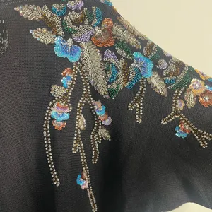 VTG Bonnie Boerer Floral Sequin Sweater Size 1X Black knit Y2K 90s beaded thumbnail 8