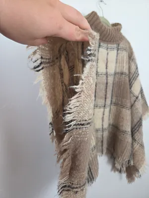 World Market Soft Furry Poncho Shawl Plaid Autumn Academia Fringe Warm Layering thumbnail 4
