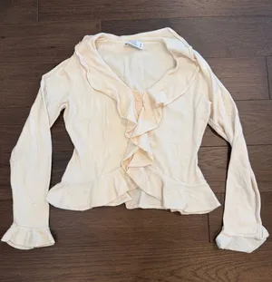 Stile Cream Ruffle-Front Women's Button Cardigan Size Medium - C36-070 thumbnail 1
