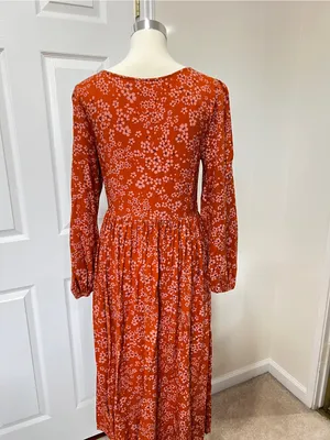 Susina Floral Smocked Bodice & Tiered Midi Dress Orange Burnt Orange Size Large thumbnail 12