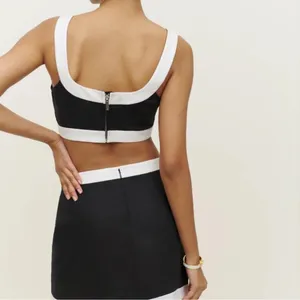 Reformation Robbie Linen Two Piece Set in Black & White thumbnail 2