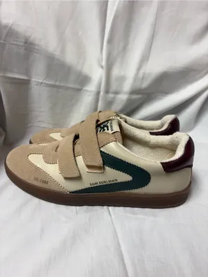 Sam Edelman Women’s Talia Beige Suede & Cream Leather Hook and Loop Sneakers 8M. thumbnail 2