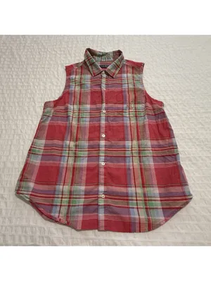 Lauren Ralph Lauren Plaid Multi Color Pajama Button Up Shirt & Shorts Set Medium thumbnail 13