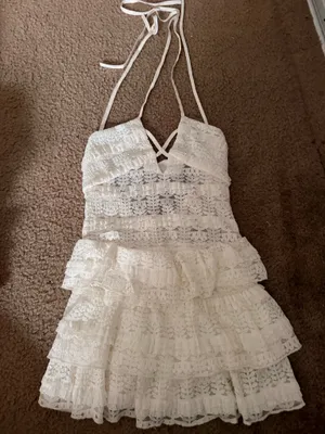 Shein Lace Romper White Floral Tie Back Cross thumbnail 2