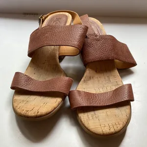 Kork Ease Vienna Brown Leather Cork Wedge Sandals Womens Double Strap Adjustable thumbnail 4