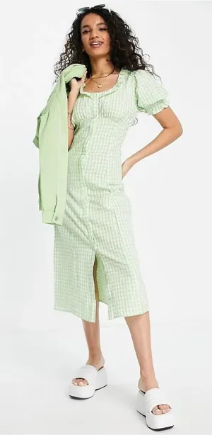 Miss‎ Selfridge Gingham Checked Button-Down Midi Dress Sz. 8 NWT thumbnail 1
