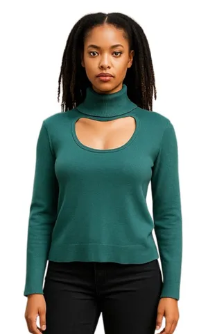 1.State Green Teal Long Sleeve Turtleneck Cutout Pullover Sweater Top Size M thumbnail 1