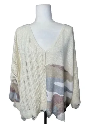 POL Oversized Dolman Sweater S Relaxed Lightweight‎ Patchwork Camo Distressed thumbnail 1