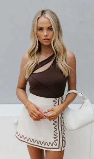NEW Brown Motel Karina 1 Shoulder Top Mocca XS $65 thumbnail 1