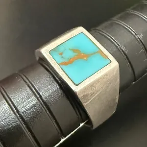 Vintage Sterling Silver Turquoise Inlay Signet Ring Size 7 thumbnail 12