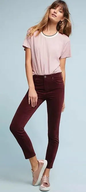 Anthropologie/Adriano Goldschmidt Deep crushed velvet Burgundy High-Rise Pants thumbnail 1