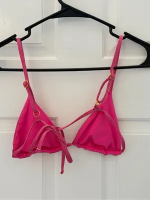 Pink Textured Triangle Bralette with Front Tie thumbnail 3