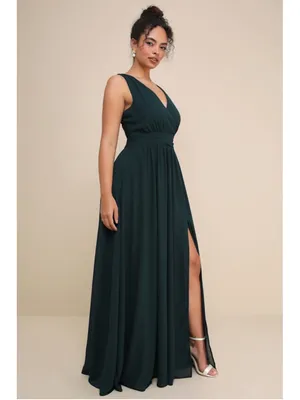 Lulu’s Thoughts of Hue Emerald Green Surplice Maxi Dress thumbnail 2