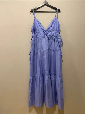 Forever 21 Periwinkle Blue Triangle Cup‎ Low Back Tiered Maxi Dress Size M thumbnail 2