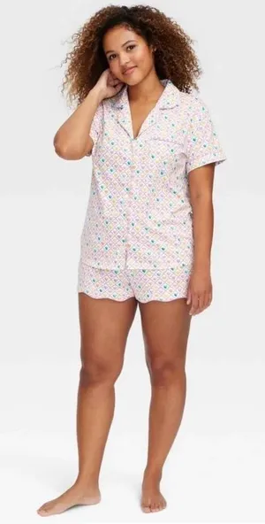 Roller Rabbit Target Geo Hearts Pajama Set Shorts Top Pastel Coquette Plus XXL thumbnail 1