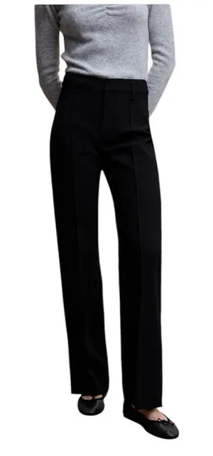Mango Black Straight Leg Trousers Small High Waist‎ Slit Hem Work Pants thumbnail 1