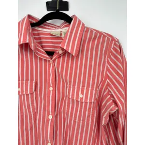LL Bean Oxford Shirt Womens XL Red Striped Cotton Long Sleeve Casual Button Top‎ thumbnail 2