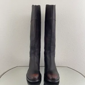 Dark Brown Red Leather Loretta Tall Knee High Riding Heeled Boots thumbnail 9