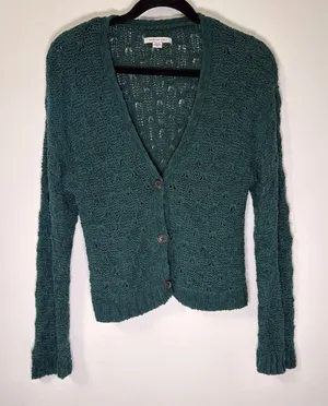 American Eagle Dark Green Knit Cardigan Sz S thumbnail 1