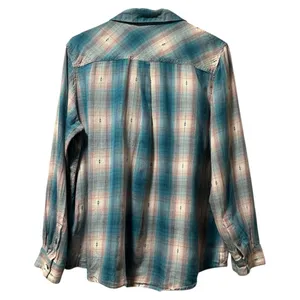 Ariat REAL Women’s Relaxed Plaid Western Shirt L 100% Cotton Teal Pink Button thumbnail 5