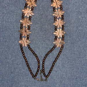 Squash Blossom Style necklace with real stone and bronze colored setting Brown thumbnail 8