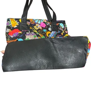 VTG 1991 Nicole Miller Paris France French‎ Themed 100% Silk Tote Bag Leather thumbnail 3