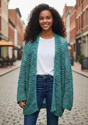 Free People Women's Oversized Ocean Blue Chunky Cardigan thumbnail 1