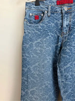 Bongo Let Me B Vintage Y2K Floral Scroll Print Flare Jeans Womens 9 Low Rise thumbnail 3