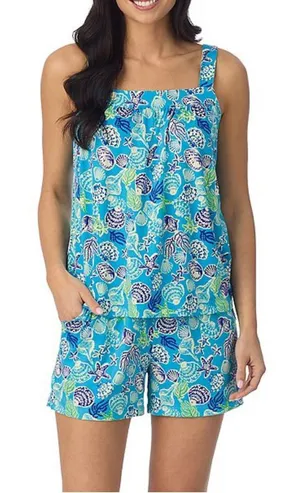 Cuddl Duds Pajama Set Cozy 2pc Tank Top Shorts NEW Blue Seashells Large thumbnail 1