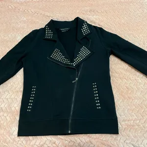 BCBGMaxazria Studded Black Moto Jacket No Fade Looks NWOT 90s Knit Jacket thumbnail 2