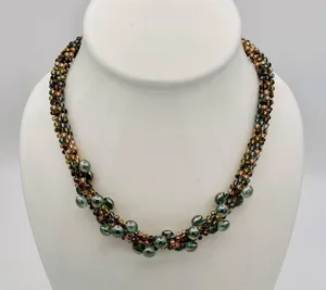 Artisan Beaded Necklace with Green and Brown Accents thumbnail 4