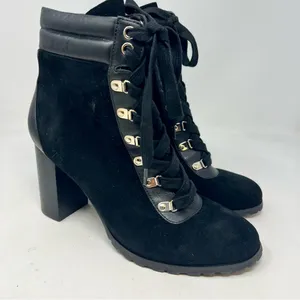 WHBM Becca Combat Boots Womens US 9M Black Suede Lace Up Block Heel thumbnail 1