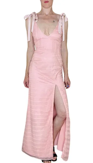Lovers + Friends Light Pink Textured Lace Girly Coquette Maxi Sleeveless Dress thumbnail 1