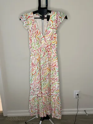 Hatley Colorful Ab Print Midi Dress XS Modal Flutter Sleeve | Smocked Waist thumbnail 7