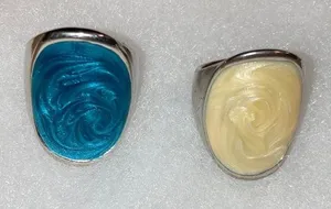 2 rings: 1 White Swirl & 1 Teal Iridescent Swirl Ring size 7.5 thumbnail 1