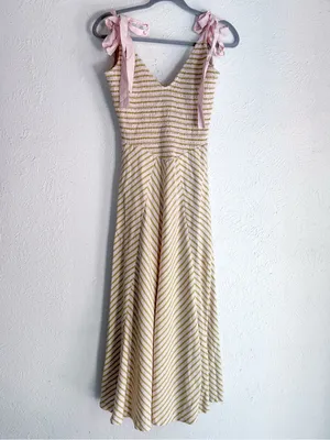 Free People Free-est Cecelia Midi Dress Striped Green Pink XS NWT Cotton thumbnail 3