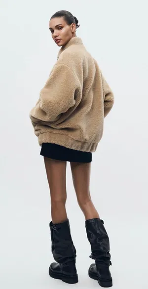 Zara Sold out faux shearling bomber thumbnail 3