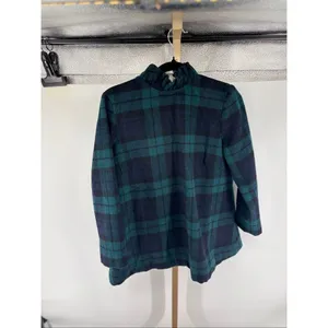 Tuckernuck Blackwatch Plaid Faye Blouse S Top Ruffle Collar Bow Wool Blend thumbnail 5