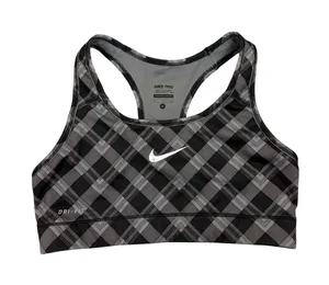 Nike Dri-FIT Racerback Sports Bra Black Grey Plaid Size Small thumbnail 1