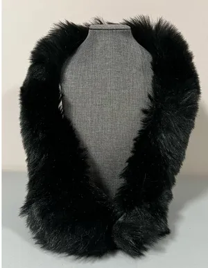 Black Fur Winter Scarf Shawl Wrap — Length: 30 in. 🖤 thumbnail 4