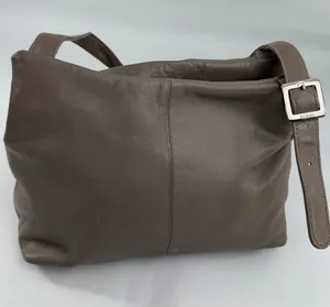 Bill Blass Studio Taupe Leather Shoulder Bag Multi Compartment Silver Buckle thumbnail 1