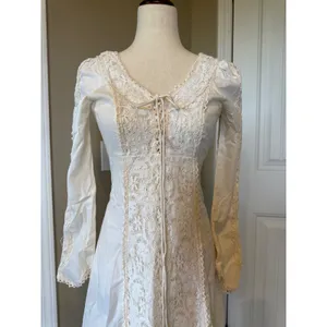 Vintage 70s Prairie Maxi Dress Lace Cottagecore Boho Off White Gunne Sax‎ Style thumbnail 2