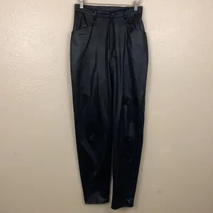 Vintage 1980s Black Faux Leather High Waisted 2pc Pantsuit Set Size 9/10 thumbnail 8