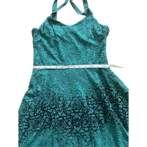 Free People Strap Mini Flare‎ Dress Green Floral Lace Black Velvety Detail thumbnail 7