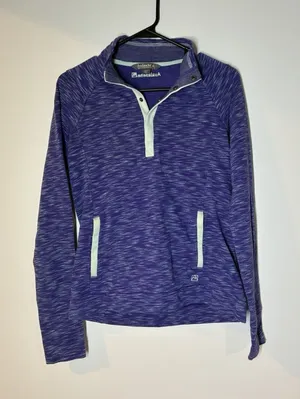 Avalanche‎ Athletic Pullover Top Women's Small Purple White Kangaroo Pocket LOGO thumbnail 1