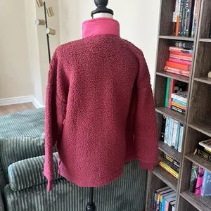 NWT Aerie Sherpa Half Zip Pullover size XS Red/Pink thumbnail 7