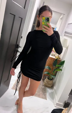 Ribbed Black Long Sleeve Dress thumbnail 1
