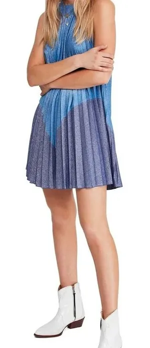 Free People Pleated Love Metallic Mini Dress thumbnail 1